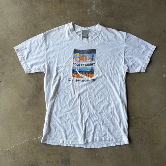 VINTAGE Y2K 2001 NIKE HOOD TO COAST MARATHON T-SHIRT SILVER TAG GRAPHIC MENS M - Picture 1 of 6